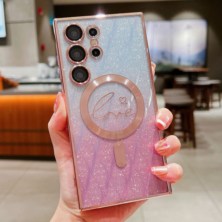 Dual-Love Leaves Gradient Glitter MagSafe TPU Phone Case, For Samsung Galaxy S25 5G, For Samsung Galaxy S25+ 5G, For Samsung Galaxy S25 Ultra 5G, For Samsung Galaxy S24 Ultra 5G