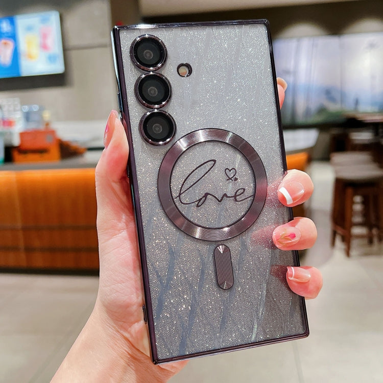 Dual-Love Leaves Gradient Glitter MagSafe TPU Phone Case, For Samsung Galaxy S25 5G, For Samsung Galaxy S25+ 5G, For Samsung Galaxy S25 Ultra 5G, For Samsung Galaxy S24 Ultra 5G