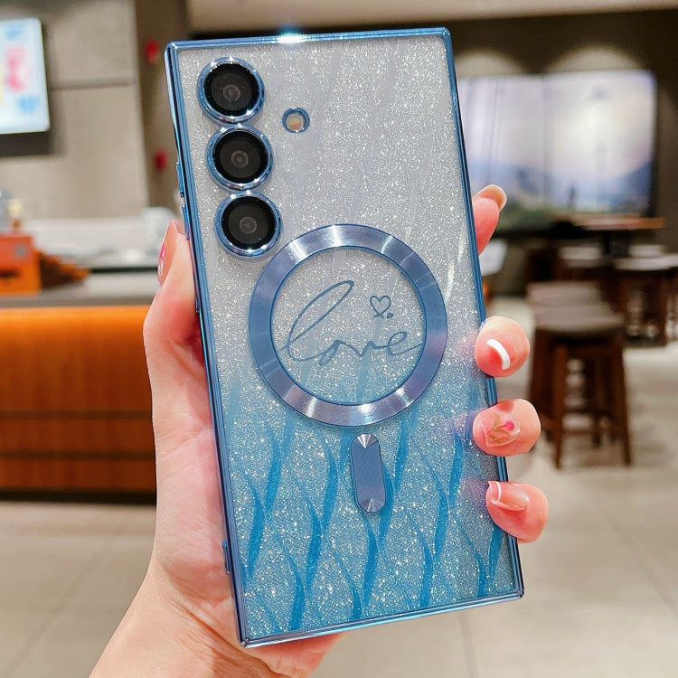 Dual-Love Leaves Gradient Glitter MagSafe TPU Phone Case, For Samsung Galaxy S25 5G, For Samsung Galaxy S25+ 5G, For Samsung Galaxy S25 Ultra 5G, For Samsung Galaxy S24 Ultra 5G