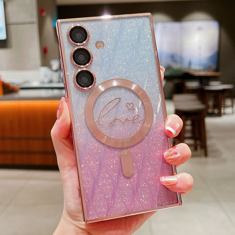 Dual-Love Leaves Gradient Glitter MagSafe TPU Phone Case, For Samsung Galaxy S25 5G, For Samsung Galaxy S25+ 5G, For Samsung Galaxy S25 Ultra 5G, For Samsung Galaxy S24 Ultra 5G