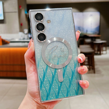 Dual-Love Leaves Gradient Glitter MagSafe TPU Phone Case, For Samsung Galaxy S25 5G, For Samsung Galaxy S25+ 5G, For Samsung Galaxy S25 Ultra 5G, For Samsung Galaxy S24 Ultra 5G