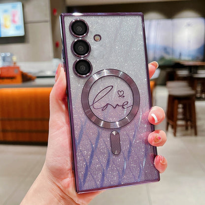 Dual-Love Leaves Gradient Glitter MagSafe TPU Phone Case, For Samsung Galaxy S25 5G, For Samsung Galaxy S25+ 5G, For Samsung Galaxy S25 Ultra 5G, For Samsung Galaxy S24 Ultra 5G