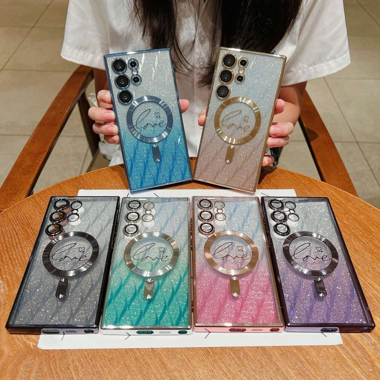 Dual-Love Leaves Gradient Glitter MagSafe TPU Phone Case, For Samsung Galaxy S25 5G, For Samsung Galaxy S25+ 5G, For Samsung Galaxy S25 Ultra 5G, For Samsung Galaxy S24 Ultra 5G