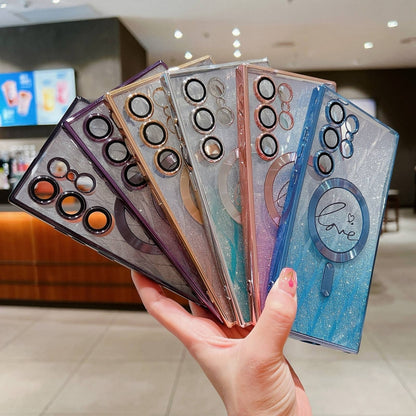 Dual-Love Leaves Gradient Glitter MagSafe TPU Phone Case, For Samsung Galaxy S25 5G, For Samsung Galaxy S25+ 5G, For Samsung Galaxy S25 Ultra 5G, For Samsung Galaxy S24 Ultra 5G