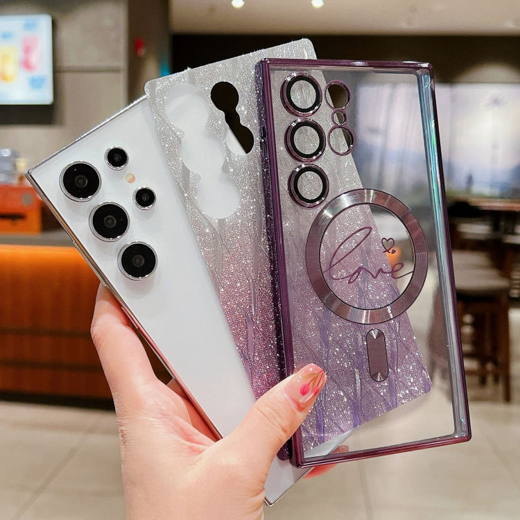 Dual-Love Leaves Gradient Glitter MagSafe TPU Phone Case, For Samsung Galaxy S25 5G, For Samsung Galaxy S25+ 5G, For Samsung Galaxy S25 Ultra 5G, For Samsung Galaxy S24 Ultra 5G