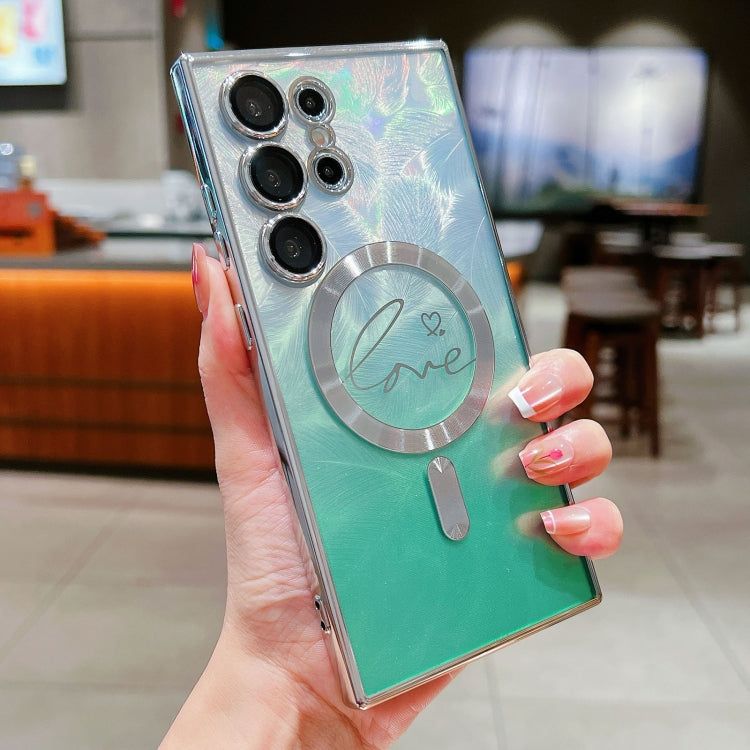 Dual-Love Feather Gradient Glitter MagSafe TPU Phone Case, For Samsung Galaxy S25 5G, For Samsung Galaxy S25+ 5G, For Samsung Galaxy S25 Ultra 5G, For Samsung Galaxy S24 Ultra 5G