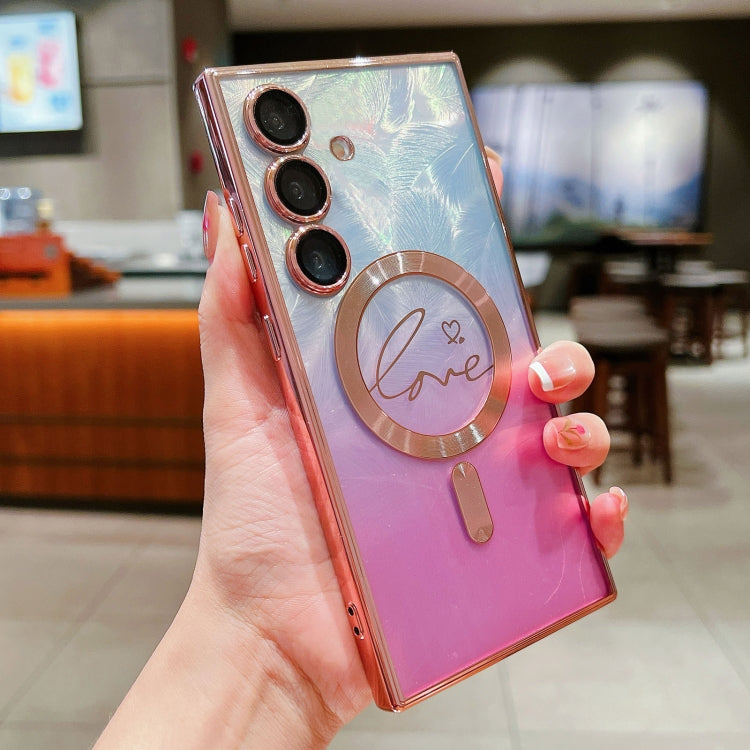 Dual-Love Feather Gradient Glitter MagSafe TPU Phone Case, For Samsung Galaxy S24+ 5G, For Samsung Galaxy S24 5G, For Samsung Galaxy S23 FE 5G, For Samsung Galaxy S23 Ultra 5G