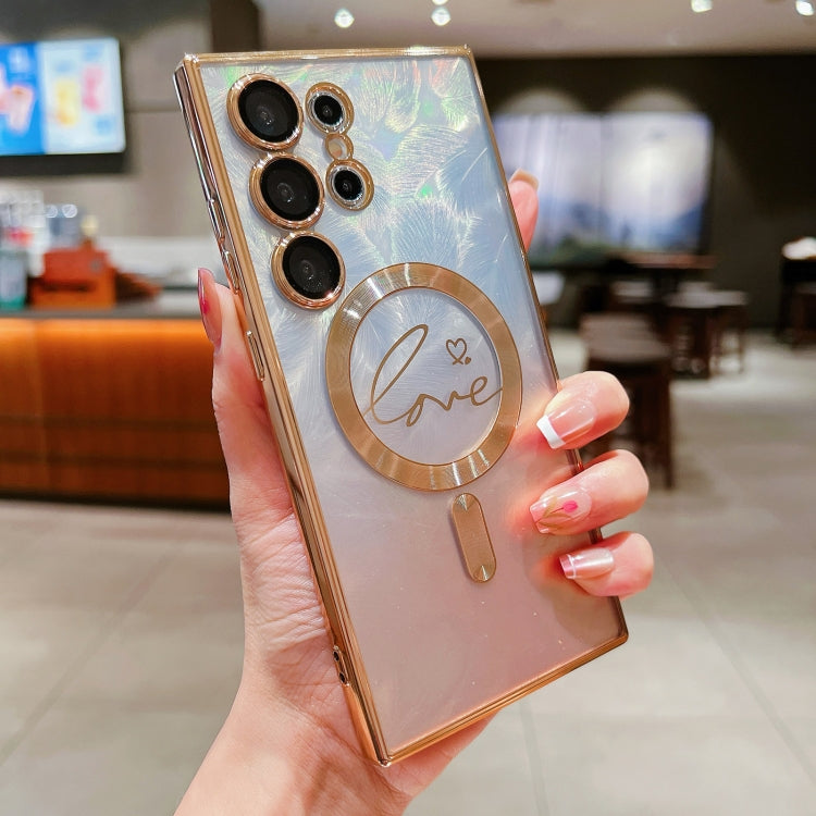 Dual-Love Feather Gradient Glitter MagSafe TPU Phone Case, For Samsung Galaxy S24+ 5G, For Samsung Galaxy S24 5G, For Samsung Galaxy S23 FE 5G, For Samsung Galaxy S23 Ultra 5G