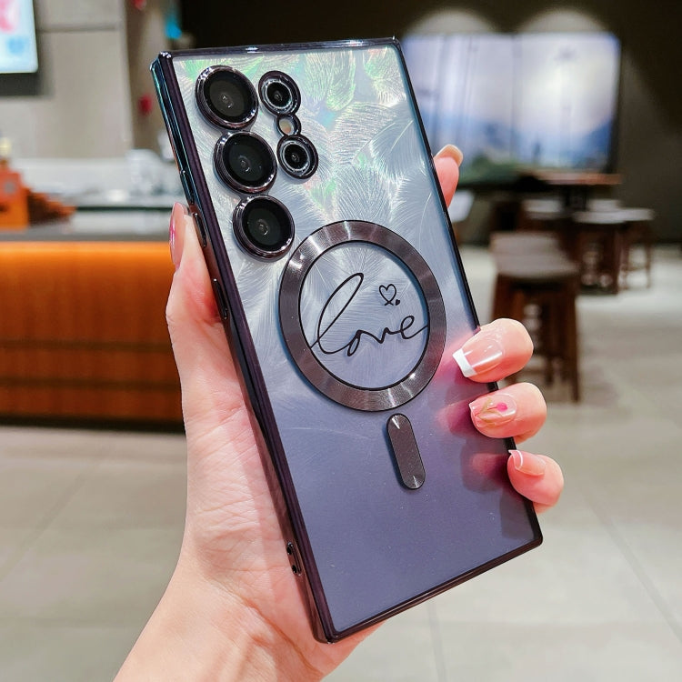 Dual-Love Feather Gradient Glitter MagSafe TPU Phone Case, For Samsung Galaxy S25 5G, For Samsung Galaxy S25+ 5G, For Samsung Galaxy S25 Ultra 5G, For Samsung Galaxy S24 Ultra 5G