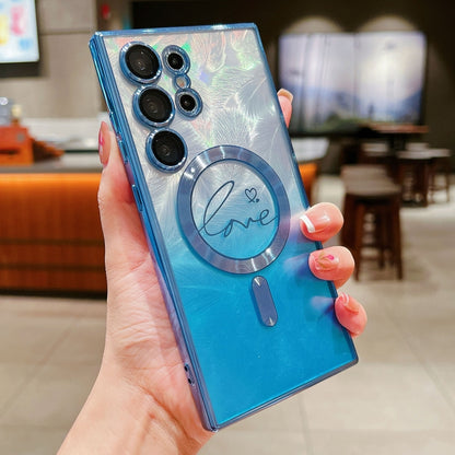 Dual-Love Feather Gradient Glitter MagSafe TPU Phone Case, For Samsung Galaxy S25 5G, For Samsung Galaxy S25+ 5G, For Samsung Galaxy S25 Ultra 5G, For Samsung Galaxy S24 Ultra 5G