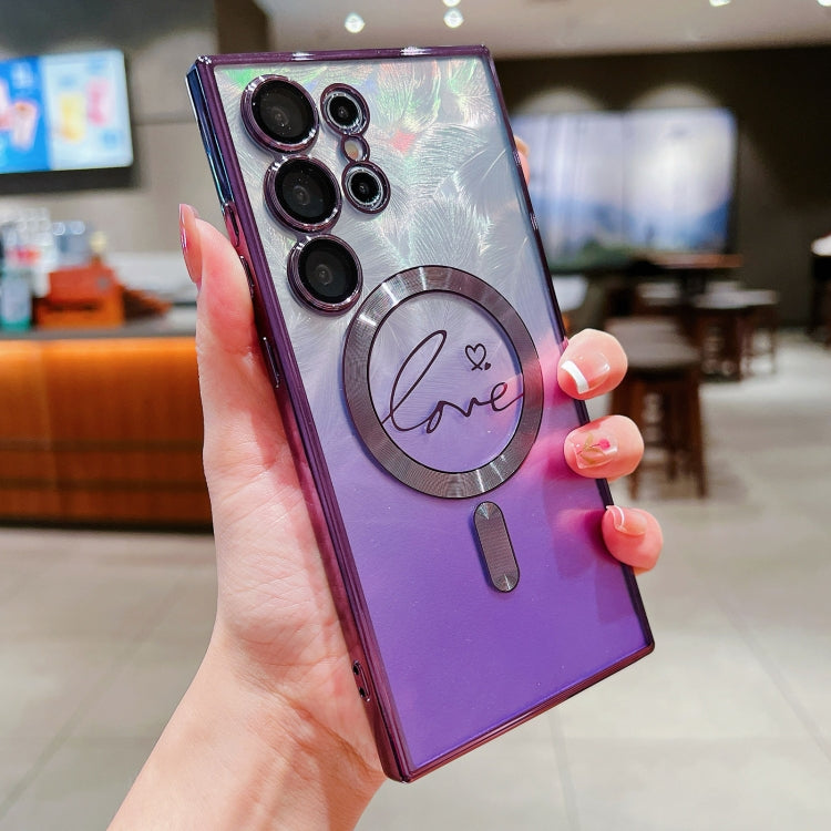 Dual-Love Feather Gradient Glitter MagSafe TPU Phone Case, For Samsung Galaxy S25 5G, For Samsung Galaxy S25+ 5G, For Samsung Galaxy S25 Ultra 5G, For Samsung Galaxy S24 Ultra 5G