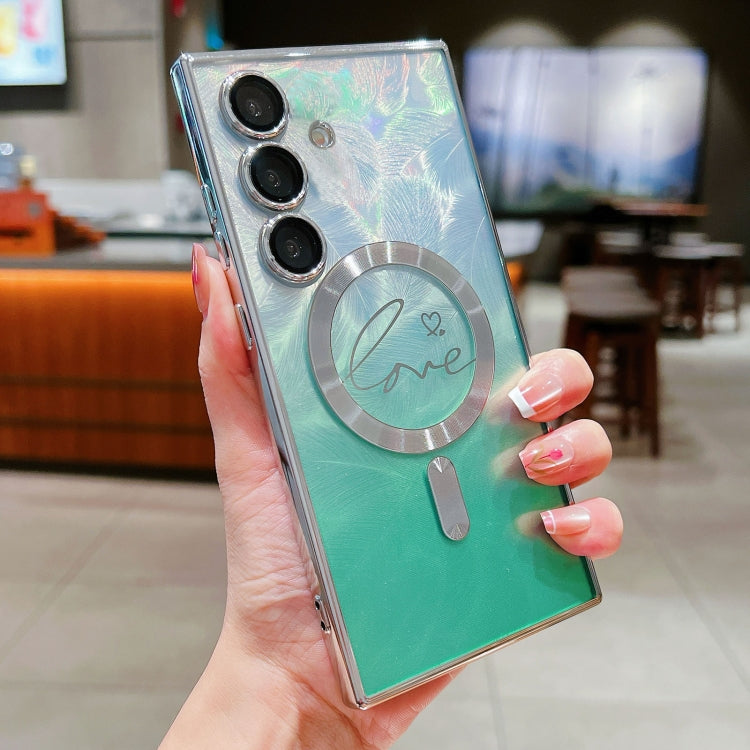 Dual-Love Feather Gradient Glitter MagSafe TPU Phone Case, For Samsung Galaxy S25 5G, For Samsung Galaxy S25+ 5G, For Samsung Galaxy S25 Ultra 5G, For Samsung Galaxy S24 Ultra 5G