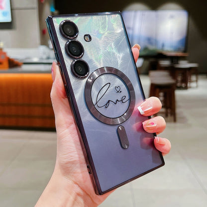 Dual-Love Feather Gradient Glitter MagSafe TPU Phone Case, For Samsung Galaxy S25 5G, For Samsung Galaxy S25+ 5G, For Samsung Galaxy S25 Ultra 5G, For Samsung Galaxy S24 Ultra 5G