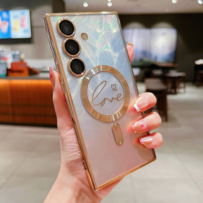 Dual-Love Feather Gradient Glitter MagSafe TPU Phone Case, For Samsung Galaxy S25 5G, For Samsung Galaxy S25+ 5G, For Samsung Galaxy S25 Ultra 5G, For Samsung Galaxy S24 Ultra 5G