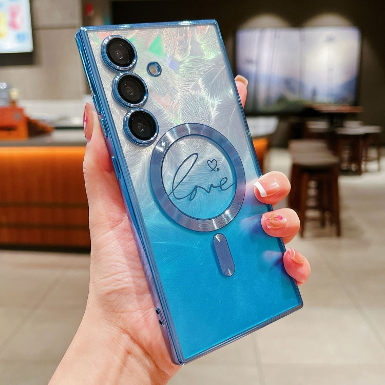 Dual-Love Feather Gradient Glitter MagSafe TPU Phone Case, For Samsung Galaxy S25 5G, For Samsung Galaxy S25+ 5G, For Samsung Galaxy S25 Ultra 5G, For Samsung Galaxy S24 Ultra 5G