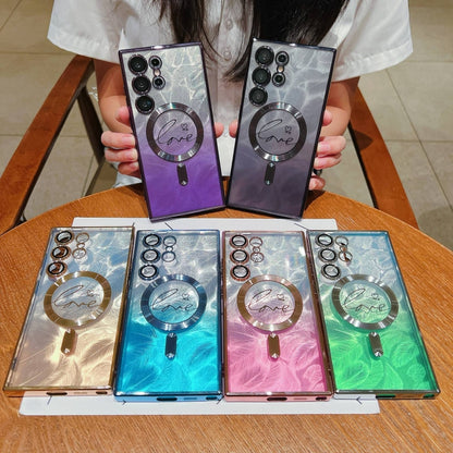 Dual-Love Feather Gradient Glitter MagSafe TPU Phone Case, For Samsung Galaxy S25 5G, For Samsung Galaxy S25+ 5G, For Samsung Galaxy S25 Ultra 5G, For Samsung Galaxy S24 Ultra 5G