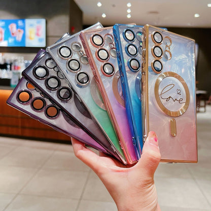 Dual-Love Feather Gradient Glitter MagSafe TPU Phone Case, For Samsung Galaxy S24+ 5G, For Samsung Galaxy S24 5G, For Samsung Galaxy S23 FE 5G, For Samsung Galaxy S23 Ultra 5G