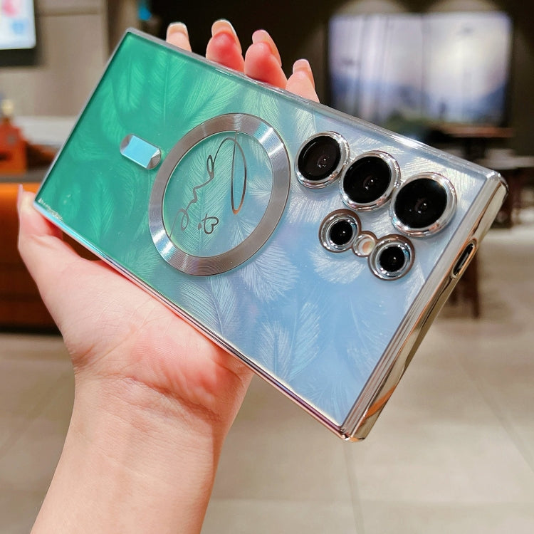 Dual-Love Feather Gradient Glitter MagSafe TPU Phone Case, For Samsung Galaxy S25 5G, For Samsung Galaxy S25+ 5G, For Samsung Galaxy S25 Ultra 5G, For Samsung Galaxy S24 Ultra 5G