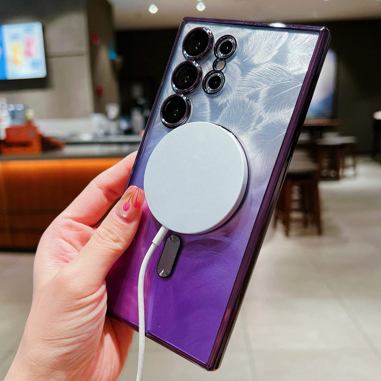 Dual-Love Feather Gradient Glitter MagSafe TPU Phone Case, For Samsung Galaxy S25 5G, For Samsung Galaxy S25+ 5G, For Samsung Galaxy S25 Ultra 5G, For Samsung Galaxy S24 Ultra 5G