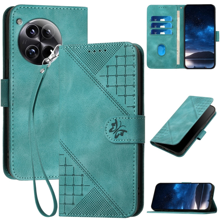 Grid Butterfly Embossed Pattern Flip Leather Phone Case with Lanyard, For OnePlus Ace 5 / 13R Global, For OnePlus 12, For OnePlus Ace 2V, For OnePlus 11