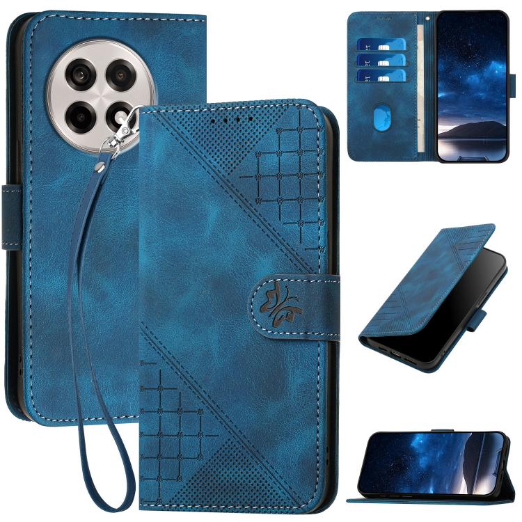 Grid Butterfly Embossed Pattern Flip Leather Phone Case with Lanyard, For OnePlus Ace 5 / 13R Global, For OnePlus 12, For OnePlus Ace 2V, For OnePlus 11