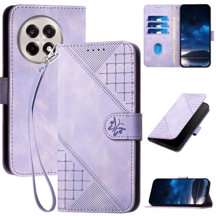 Grid Butterfly Embossed Pattern Flip Leather Phone Case with Lanyard, For OnePlus Ace 5 / 13R Global, For OnePlus 12, For OnePlus Ace 2V, For OnePlus 11