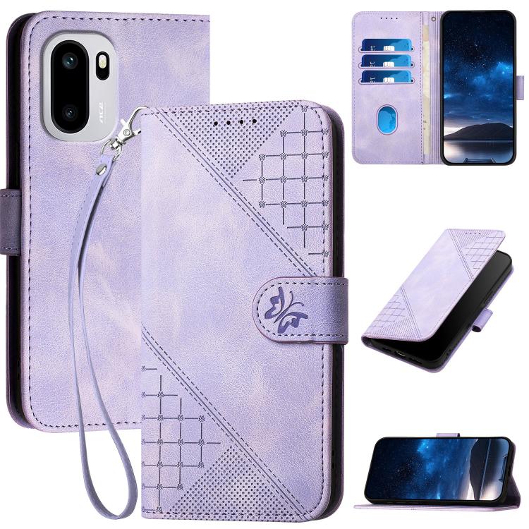 Grid Butterfly Embossed Pattern Flip Leather Phone Case with Lanyard, For OnePlus Turbo 6 / 6V, For OnePlus Ace 6, For OnePlus 15, For OnePlus 13T