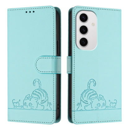 Cat Rat Embossed Pattern RFID Leather Phone Case with Lanyard, For Samsung Galaxy S24 FE 5G