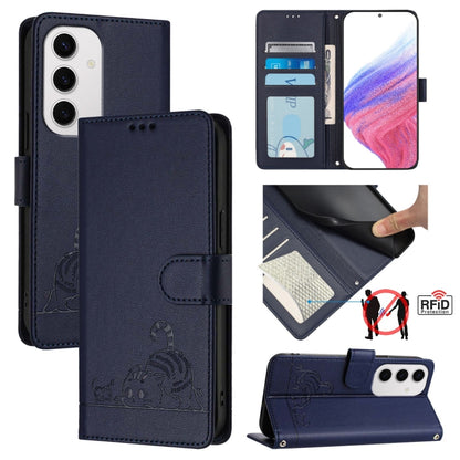 Cat Rat Embossed Pattern RFID Leather Phone Case with Lanyard, For Samsung Galaxy S25 Ultra 5G, For Samsung Galaxy S24 FE 5G