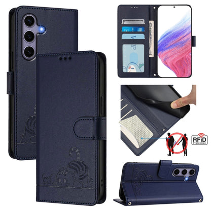 Cat Rat Embossed Pattern RFID Leather Phone Case with Lanyard, For Samsung Galaxy S26 5G, For Samsung Galaxy S25 Edge 5G, For Samsung Galaxy S25 5G, For Samsung Galaxy S25+ 5G