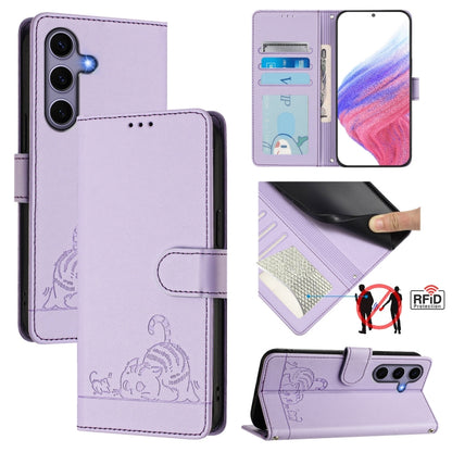 Cat Rat Embossed Pattern RFID Leather Phone Case with Lanyard, For Samsung Galaxy S26 5G, For Samsung Galaxy S25 Edge 5G, For Samsung Galaxy S25 5G, For Samsung Galaxy S25+ 5G