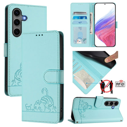 Cat Rat Embossed Pattern RFID Leather Phone Case with Lanyard, For Samsung Galaxy S26 5G, For Samsung Galaxy S25 Edge 5G, For Samsung Galaxy S25 5G, For Samsung Galaxy S25+ 5G