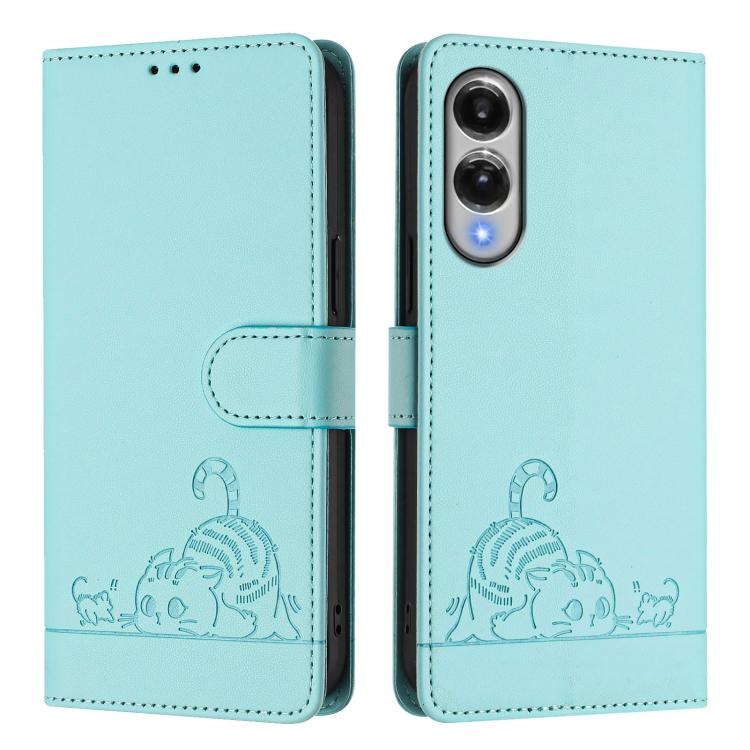 Cat Rat Embossed Pattern RFID Leather Phone Case with Lanyard, For Samsung Galaxy S25 Edge 5G, For Samsung Galaxy S25 5G, For Samsung Galaxy S25+ 5G, For Samsung Galaxy S25 Ultra 5G