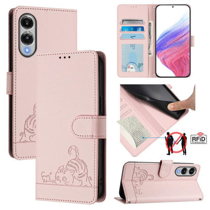 Cat Rat Embossed Pattern RFID Leather Phone Case with Lanyard, For Samsung Galaxy S26 5G, For Samsung Galaxy S25 Edge 5G, For Samsung Galaxy S25 5G, For Samsung Galaxy S25+ 5G