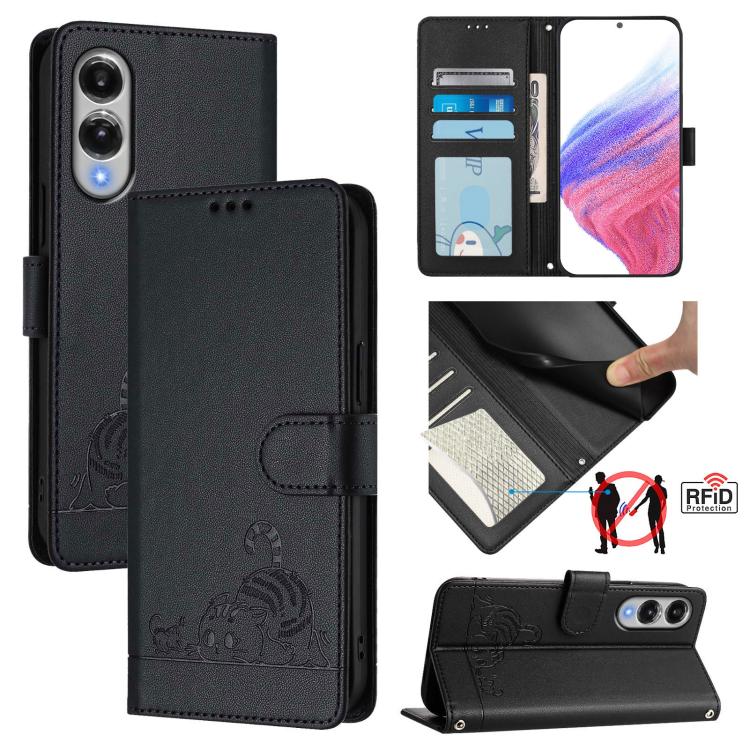 Cat Rat Embossed Pattern RFID Leather Phone Case with Lanyard, For Samsung Galaxy S26 5G, For Samsung Galaxy S25 Edge 5G, For Samsung Galaxy S25 5G, For Samsung Galaxy S25+ 5G