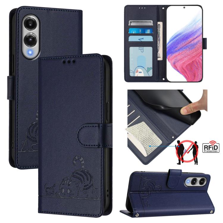 Cat Rat Embossed Pattern RFID Leather Phone Case with Lanyard, For Samsung Galaxy S26 5G, For Samsung Galaxy S25 Edge 5G, For Samsung Galaxy S25 5G, For Samsung Galaxy S25+ 5G