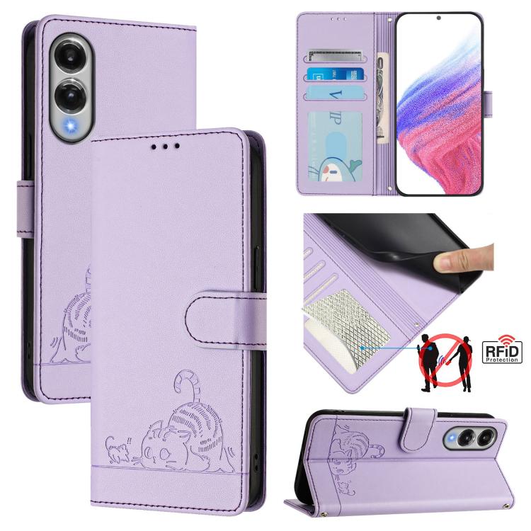 Cat Rat Embossed Pattern RFID Leather Phone Case with Lanyard, For Samsung Galaxy S26 5G, For Samsung Galaxy S25 Edge 5G, For Samsung Galaxy S25 5G, For Samsung Galaxy S25+ 5G