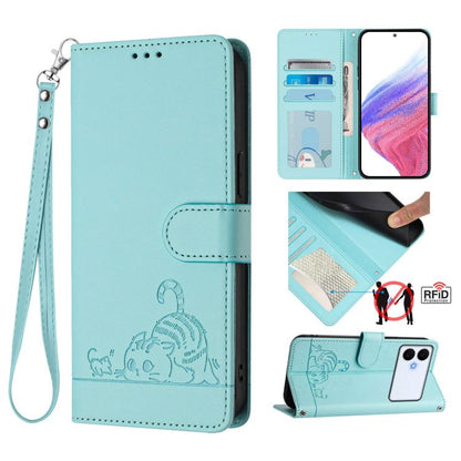 Cat Rat Embossed Pattern RFID Leather Phone Case with Lanyard, For Galaxy S26 FE 5G, For Samsung Galaxy S26+ 5G, For Samsung Galaxy S26 Edge 5G, For Samsung Galaxy S26 Ultra 5G