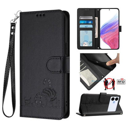 Cat Rat Embossed Pattern RFID Leather Phone Case with Lanyard, For Galaxy S26 FE 5G, For Samsung Galaxy S26+ 5G, For Samsung Galaxy S26 Edge 5G, For Samsung Galaxy S26 Ultra 5G