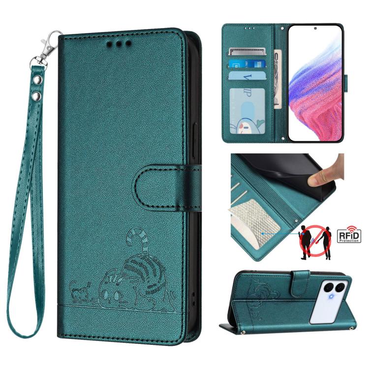 Cat Rat Embossed Pattern RFID Leather Phone Case with Lanyard, For Galaxy S26 FE 5G, For Samsung Galaxy S26+ 5G, For Samsung Galaxy S26 Edge 5G, For Samsung Galaxy S26 Ultra 5G