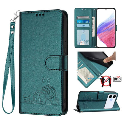 Cat Rat Embossed Pattern RFID Leather Phone Case with Lanyard, For Galaxy S26 FE 5G, For Samsung Galaxy S26+ 5G, For Samsung Galaxy S26 Edge 5G, For Samsung Galaxy S26 Ultra 5G