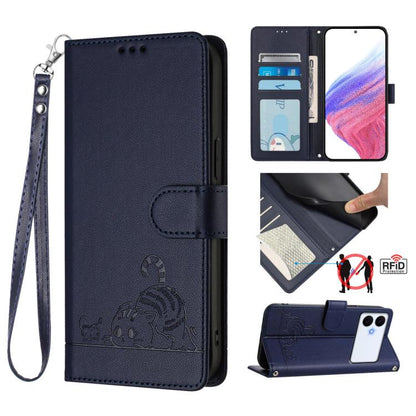 Cat Rat Embossed Pattern RFID Leather Phone Case with Lanyard, For Galaxy S26 FE 5G, For Samsung Galaxy S26+ 5G, For Samsung Galaxy S26 Edge 5G, For Samsung Galaxy S26 Ultra 5G
