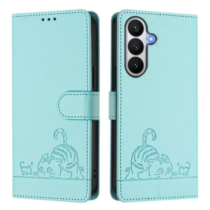 Cat Rat Embossed Pattern RFID Leather Phone Case with Lanyard, For Samsung Galaxy S26 5G, For Samsung Galaxy S25 Edge 5G, For Samsung Galaxy S25 5G, For Samsung Galaxy S25+ 5G