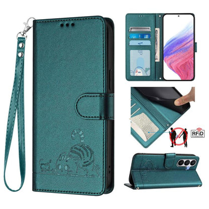 Cat Rat Embossed Pattern RFID Leather Phone Case with Lanyard, For Samsung Galaxy S26 5G, For Samsung Galaxy S25 Edge 5G, For Samsung Galaxy S25 5G, For Samsung Galaxy S25+ 5G