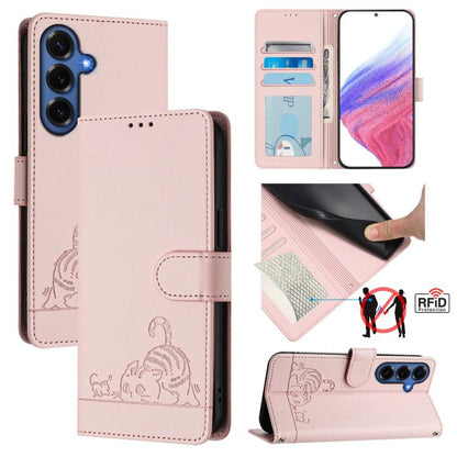 Cat Rat Embossed Pattern RFID Leather Phone Case with Lanyard, For Galaxy S26 FE 5G, For Samsung Galaxy S26+ 5G, For Samsung Galaxy S26 Edge 5G, For Samsung Galaxy S26 Ultra 5G