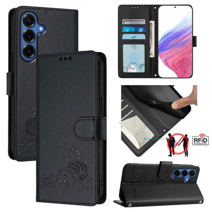 Cat Rat Embossed Pattern RFID Leather Phone Case with Lanyard, For Galaxy S26 FE 5G, For Samsung Galaxy S26+ 5G, For Samsung Galaxy S26 Edge 5G, For Samsung Galaxy S26 Ultra 5G