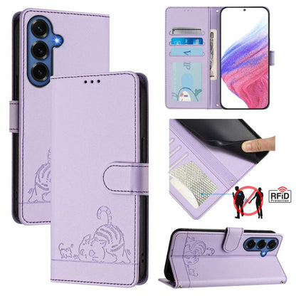 Cat Rat Embossed Pattern RFID Leather Phone Case with Lanyard, For Galaxy S26 FE 5G, For Samsung Galaxy S26+ 5G, For Samsung Galaxy S26 Edge 5G, For Samsung Galaxy S26 Ultra 5G