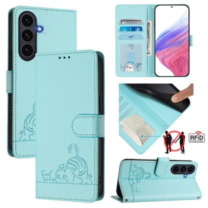 Cat Rat Embossed Pattern RFID Leather Phone Case with Lanyard, For Galaxy S26 FE 5G, For Samsung Galaxy S26+ 5G, For Samsung Galaxy S26 Edge 5G, For Samsung Galaxy S26 Ultra 5G