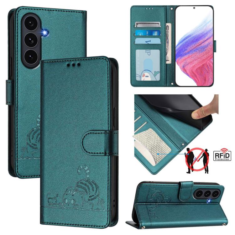 Cat Rat Embossed Pattern RFID Leather Phone Case with Lanyard, For Galaxy S26 FE 5G, For Samsung Galaxy S26+ 5G, For Samsung Galaxy S26 Edge 5G, For Samsung Galaxy S26 Ultra 5G