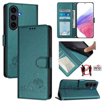 Cat Rat Embossed Pattern RFID Leather Phone Case with Lanyard, For Galaxy S26 FE 5G, For Samsung Galaxy S26+ 5G, For Samsung Galaxy S26 Edge 5G, For Samsung Galaxy S26 Ultra 5G